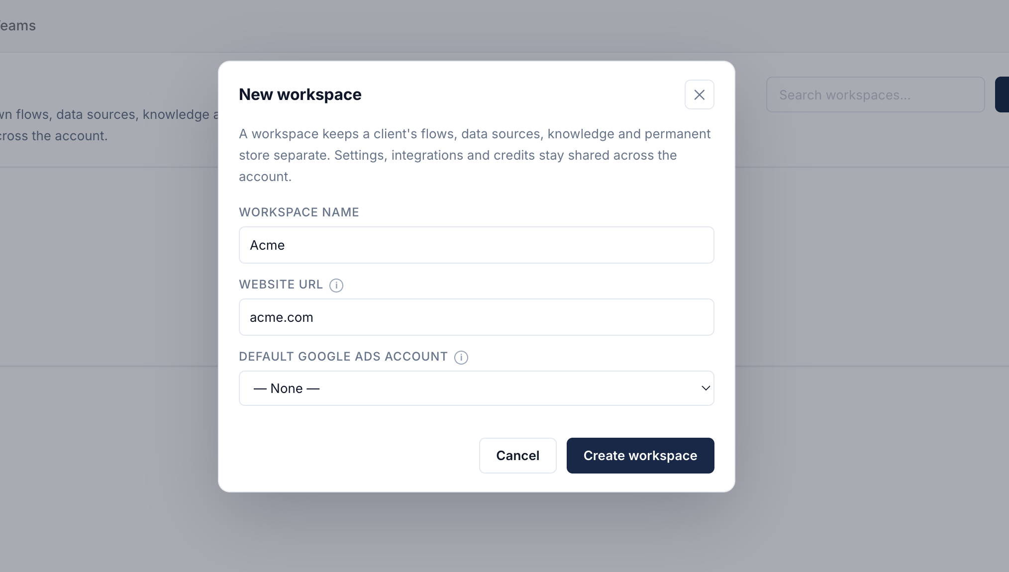 Creating a new client workspace in CognitiveUX.ai